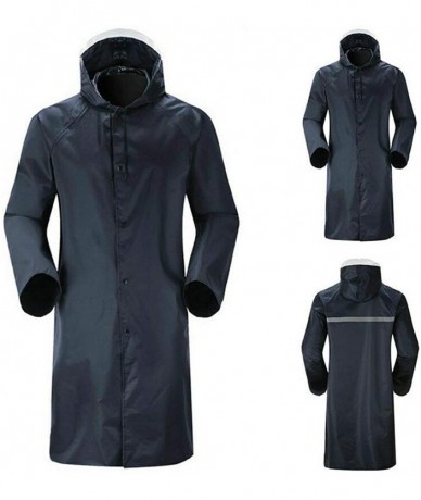 Rash Guards Jacket- Men's Waterproof Raincoat Lightweight Casual Hooded Rain Coat Long Coat - Navy - CV18XL7KOC8 $51.21