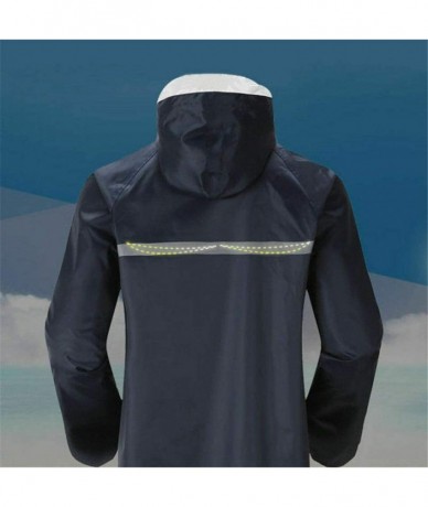 Rash Guards Jacket- Men's Waterproof Raincoat Lightweight Casual Hooded Rain Coat Long Coat - Navy - CV18XL7KOC8 $51.21