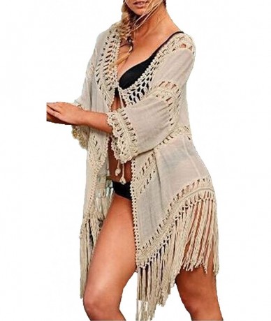 Cover-Ups Beach Tops Sexy Perspective Cover Up Dresses Bikini Covers Cover-ups Net - Cardigan Dark Beige - CY199OIKHU9 $30.13