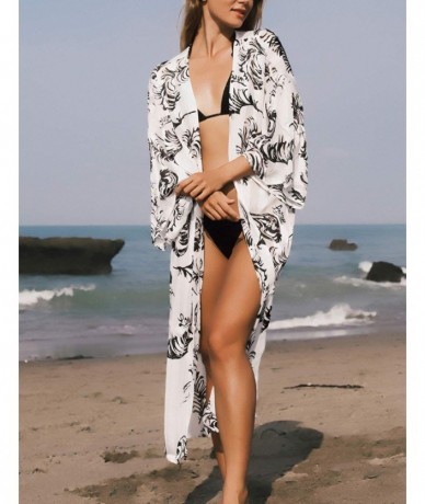 Cover-Ups Women Sexy Chiffon/Rayon Open Front Kimono Cardigan Long Swimsuit Cover Up - F-print 3 - C9198G6CS96 $39.96