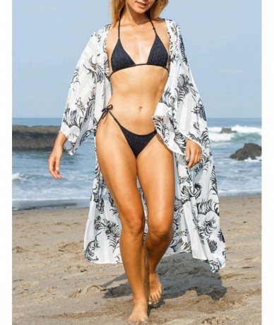 Cover-Ups Women Sexy Chiffon/Rayon Open Front Kimono Cardigan Long Swimsuit Cover Up - F-print 3 - C9198G6CS96 $39.96