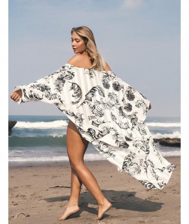 Cover-Ups Women Sexy Chiffon/Rayon Open Front Kimono Cardigan Long Swimsuit Cover Up - F-print 3 - C9198G6CS96 $39.96