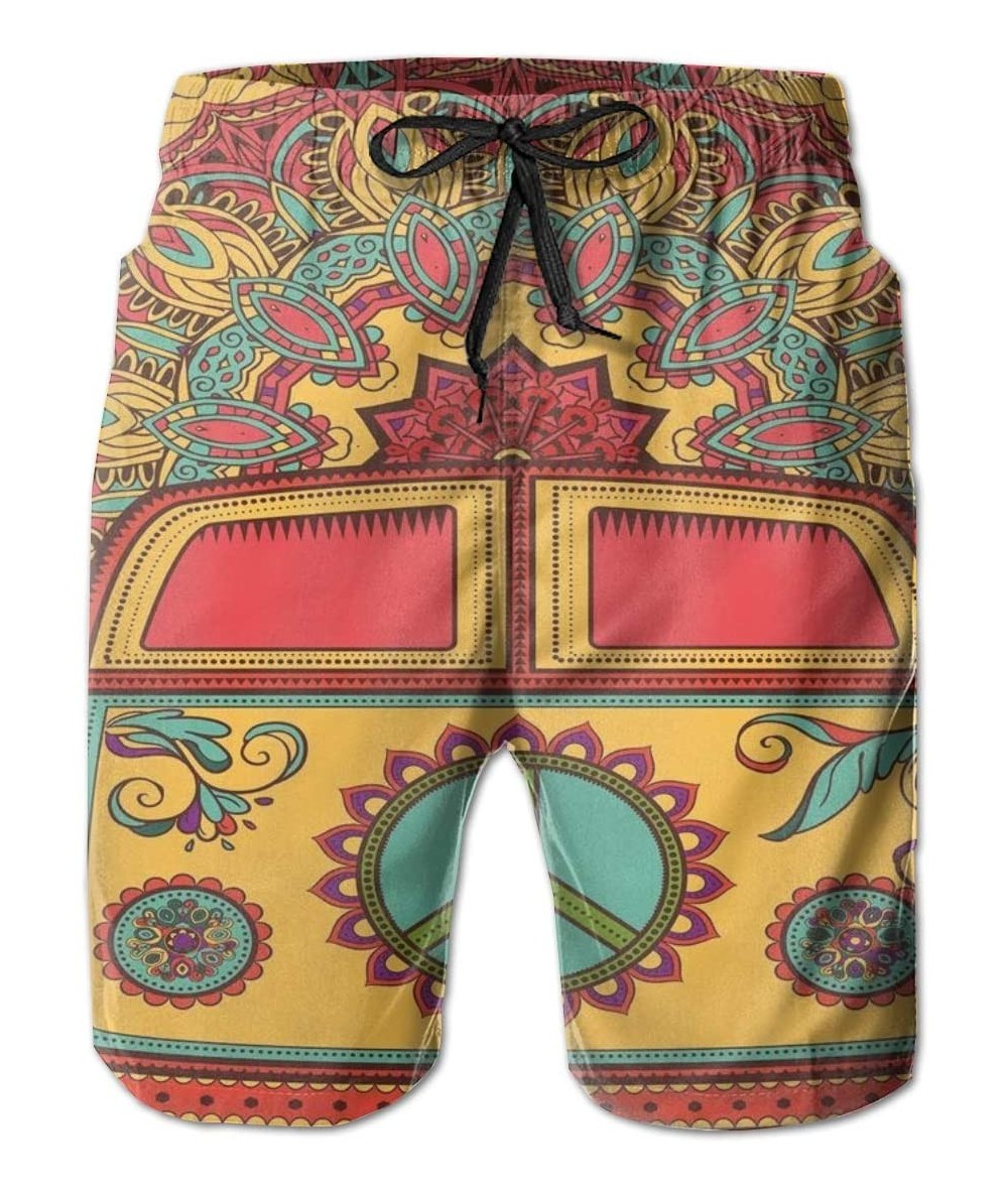 Board Shorts Casual Men Beach Shorts Swim Trunks Quick Dry Half Pants - Hippie Vintage Mini Van Peace - Hippie Vintage Mini V...