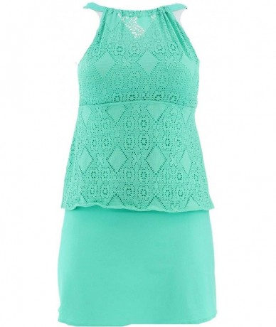 One-Pieces Beach Lace High Neck Tankini Skirt A350350 - True Turquoise - C818Z8KZZOK $82.98