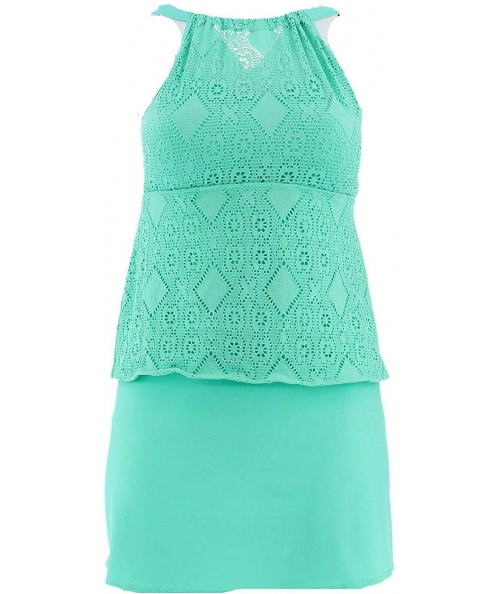 One-Pieces Beach Lace High Neck Tankini Skirt A350350 - True Turquoise - C818Z8KZZOK $82.98