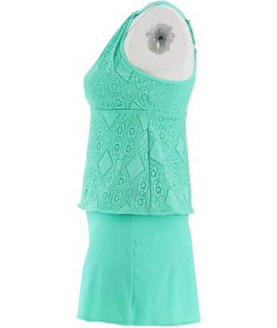 One-Pieces Beach Lace High Neck Tankini Skirt A350350 - True Turquoise - C818Z8KZZOK $82.98