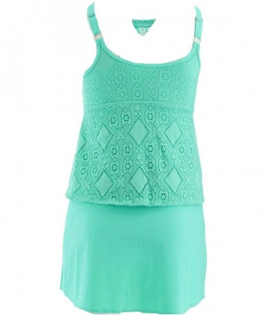 One-Pieces Beach Lace High Neck Tankini Skirt A350350 - True Turquoise - C818Z8KZZOK $82.98