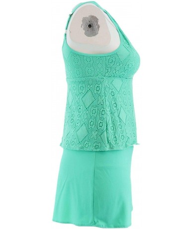 One-Pieces Beach Lace High Neck Tankini Skirt A350350 - True Turquoise - C818Z8KZZOK $82.98