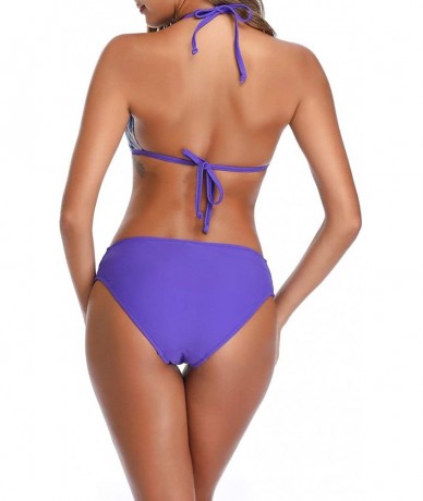 Sets Halter Triangle Bikini Swimsuit for Women Strappy Bikini Set - Purple - CV18W7E0NXH $36.35