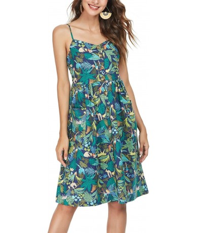 Cover-Ups Women's Casual Summer Empire Waist Swing Dresses Solid/Floral Print Boho Dress with Pockets - Blueleaves - CW190RD3...