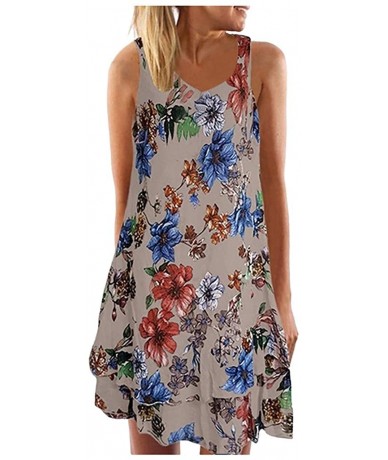 Cover-Ups Boho Floral Dresses for Women Summer V Neck Sleeveless Beach Party Mini Dress Casual Loose Flowy Swing Tunic Dresse...