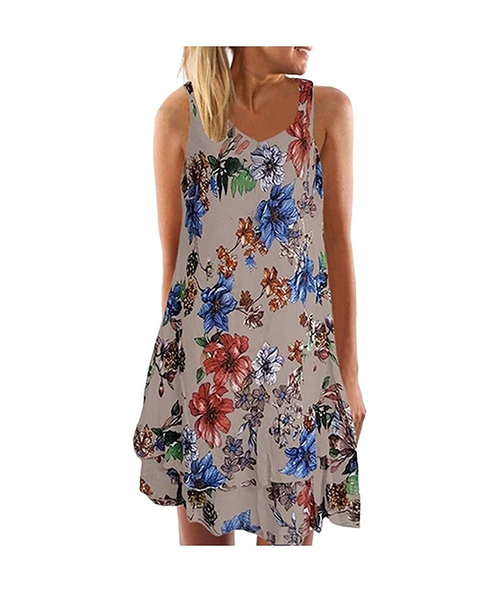 Cover-Ups Boho Floral Dresses for Women Summer V Neck Sleeveless Beach Party Mini Dress Casual Loose Flowy Swing Tunic Dresse...