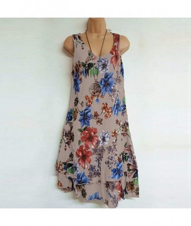 Cover-Ups Boho Floral Dresses for Women Summer V Neck Sleeveless Beach Party Mini Dress Casual Loose Flowy Swing Tunic Dresse...