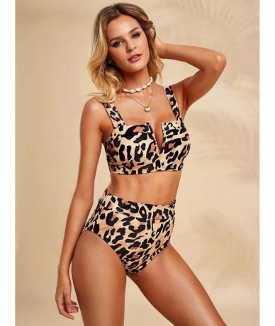 Sets Womens High Waisted Leopard Printed Bikini Set Sexy Push Up V Wire Two Piece Swimwsuits Bathing Suit - Leopard - CJ18AN6...