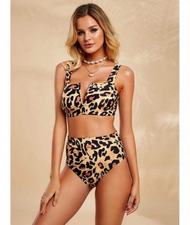 Sets Womens High Waisted Leopard Printed Bikini Set Sexy Push Up V Wire Two Piece Swimwsuits Bathing Suit - Leopard - CJ18AN6...