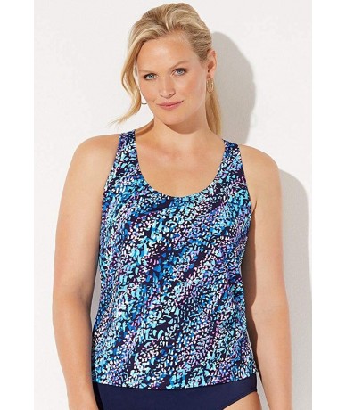 Tankinis Women's Plus Size Racerback Tankini Top - Blue Droplet - C818ZTXKZCZ $60.20