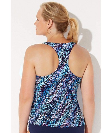 Tankinis Women's Plus Size Racerback Tankini Top - Blue Droplet - C818ZTXKZCZ $60.20