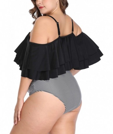 Sets Women Plus Size Bikini High Waisted Swimsuit Off Shoulder Ruched Bathing Suit - Black - CS19655SHXE $50.24