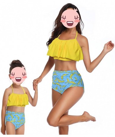 Sets Mommy and Me Family Matching Swimsuits Women Swimwear Bikini Set High Waisted Girls Bathing Suit - Yellow-banana - CM194...