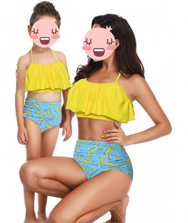 Sets Mommy and Me Family Matching Swimsuits Women Swimwear Bikini Set High Waisted Girls Bathing Suit - Yellow-banana - CM194...