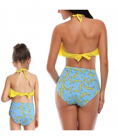 Sets Mommy and Me Family Matching Swimsuits Women Swimwear Bikini Set High Waisted Girls Bathing Suit - Yellow-banana - CM194...