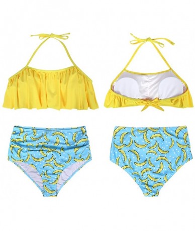 Sets Mommy and Me Family Matching Swimsuits Women Swimwear Bikini Set High Waisted Girls Bathing Suit - Yellow-banana - CM194...