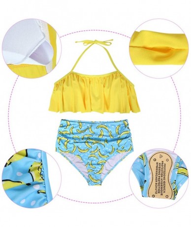 Sets Mommy and Me Family Matching Swimsuits Women Swimwear Bikini Set High Waisted Girls Bathing Suit - Yellow-banana - CM194...