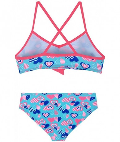 Sets Girl's Two Piece Swimsuit Floral Bikini Set Flounce Bathing Suit - Red&blue Heart - CP192SQ9H7M $36.91