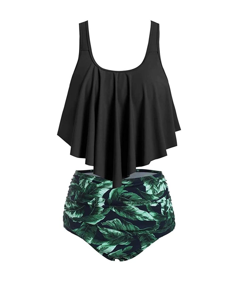 Sets Women Two Pieces Bathing Suits Top Ruffled with High Waisted Bottom Bikini Set Tankini Switmsuit - H - CF196DIHHOZ $28.04