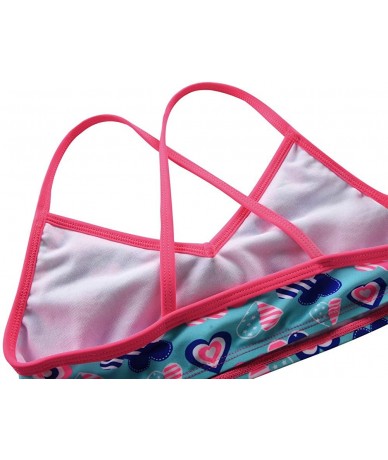 Sets Girl's Two Piece Swimsuit Floral Bikini Set Flounce Bathing Suit - Red&blue Heart - CP192SQ9H7M $36.91