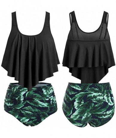 Sets Women Two Pieces Bathing Suits Top Ruffled with High Waisted Bottom Bikini Set Tankini Switmsuit - H - CF196DIHHOZ $28.04