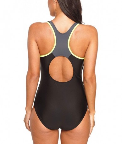 One-Pieces Women's Pro One Piece Swimsuit Racerback Athletic Bathing Suit Swimwear - Black Gray - CU18SYYYH9T $45.25