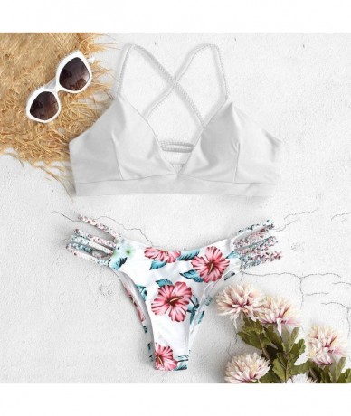 Sets Women's Bikini Set 2020 Newest Cut Flower Two Piece Sexy Fashion Trendy Swimsuit Push up Swimwear Beachwear 5white - CL1...