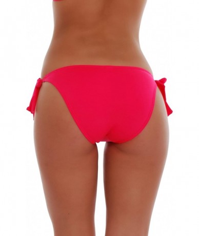 Bottoms Sexy Women's Bikini Bottom Tanga Ribbons tie Side - Made in EU Lady Swimwear 102 - Signal Coral - CS195LI4Q2K $32.04