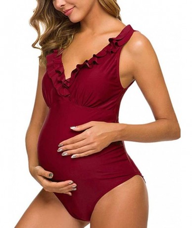 Sets Maternity Swimsuits One Piece Bathing Suit Pregnancy Swimwear for Pregnant Women - A New Design Ruffle-wine Red - C619CI...