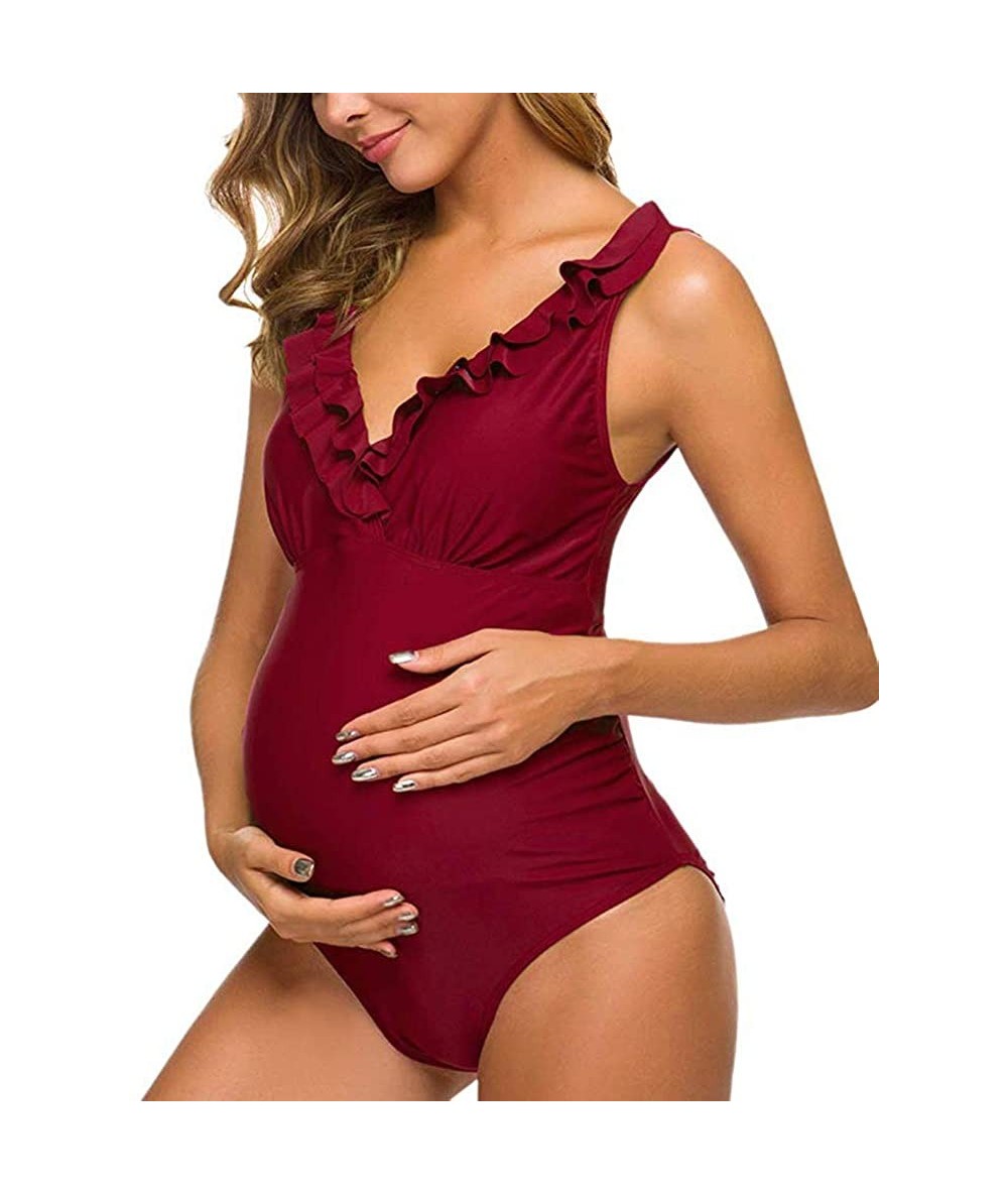 Sets Maternity Swimsuits One Piece Bathing Suit Pregnancy Swimwear for Pregnant Women - A New Design Ruffle-wine Red - C619CI...