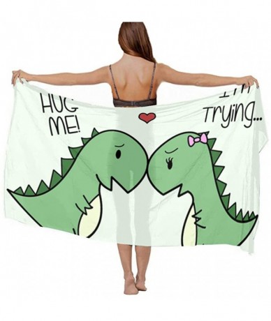 Cover-Ups Women Chiffon Sarong Beach Bikini Cover Up Wedding Party Shawls Wraps - Dinosaur Lovers Couple Hug Design - CT190HI...