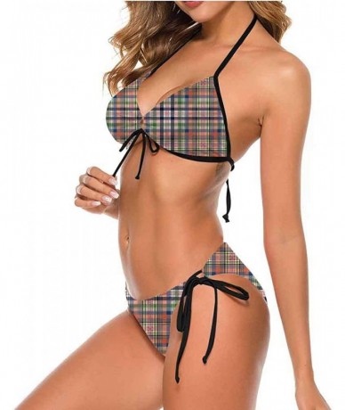 Bottoms Bikini Set Checkered- Classic Tartan Diagonal Very Flattering Style - Multi 03-two-piece Swimsuit - C619E7I74HL $58.57