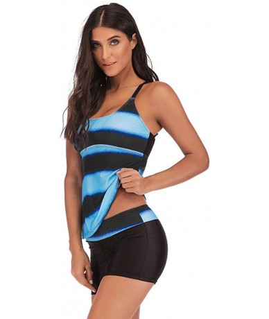 Tankinis Women's Plus Size High Waist Conservative Gradient Split Swimsuit Tankini Bikini Yoga Sets KLGDA - Blue - C9194686SS...