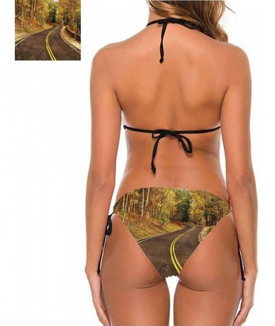 Bottoms Backless Bikini Swimsuits Fall- Artsy Maple Leaf Soft and Water Resistant - Multi 09-two-piece Swimsuit - CP19E79UDCL...