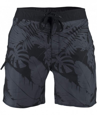 Trunks Men's Tropical Floral Side Cut Swim Trunks - Black - CD18HKYTI3D $30.79