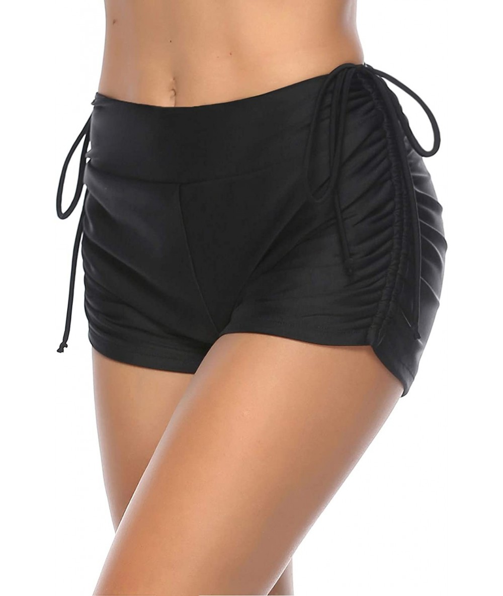 Tankinis Women Swim Board Shorts Beach Tankini Boyshorts Swimsuit Bottom with Adjustable Ties - Black - CX18N8TO82R $31.37