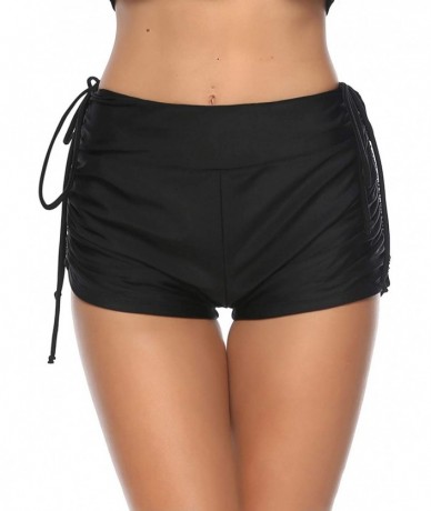 Tankinis Women Swim Board Shorts Beach Tankini Boyshorts Swimsuit Bottom with Adjustable Ties - Black - CX18N8TO82R $31.37