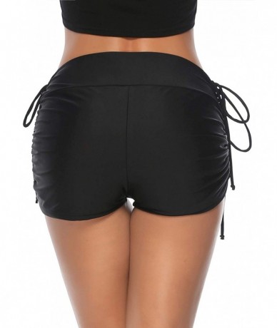 Tankinis Women Swim Board Shorts Beach Tankini Boyshorts Swimsuit Bottom with Adjustable Ties - Black - CX18N8TO82R $31.37