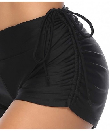 Tankinis Women Swim Board Shorts Beach Tankini Boyshorts Swimsuit Bottom with Adjustable Ties - Black - CX18N8TO82R $31.37