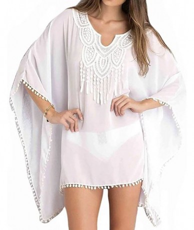 Cover-Ups Lemon Embroidery Batwing Swimsuit Cover Up - White - CC12JFWWIG9 $28.38