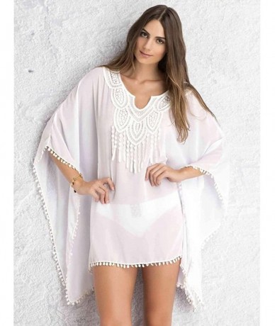 Cover-Ups Lemon Embroidery Batwing Swimsuit Cover Up - White - CC12JFWWIG9 $28.38