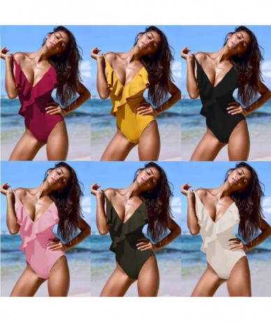 One-Pieces Women One- Piece Swimwear Bikini Set Ruffle Cross Back Monokini Push-up Padded Bra Bathing Suit Swimsuit - Yellow ...