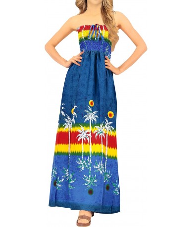 Cover-Ups Women's One Size Tube Bohemian Beach Party Dress Evening Wear Printed A - Navy Blue_o757 - CD193TQO27M $40.49