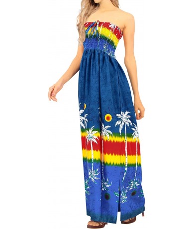 Cover-Ups Women's One Size Tube Bohemian Beach Party Dress Evening Wear Printed A - Navy Blue_o757 - CD193TQO27M $40.49